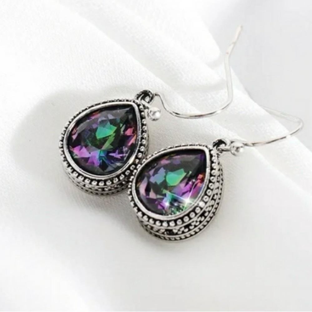 Water Drop Colorful Gem stone earrings EUC